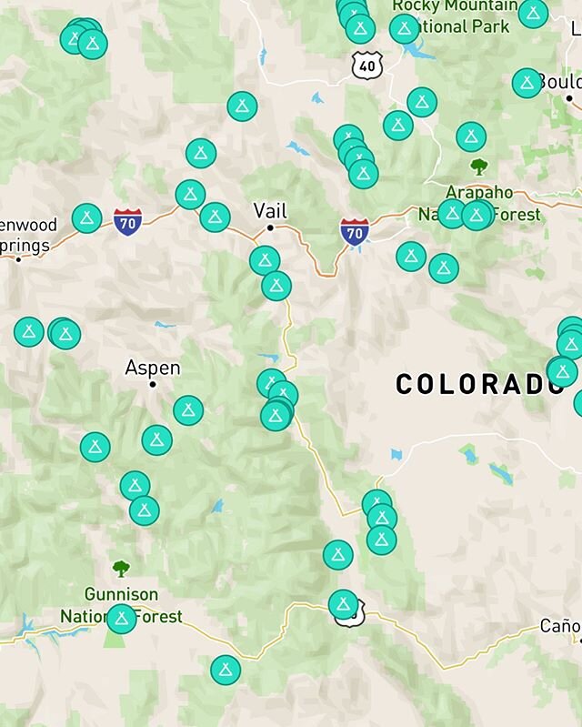 We&rsquo;ve hit over 100 camp areas in Colorado! 💃🏾
(Stupid Instagram wouldn&rsquo;t let me screenshot the whole map. Lame.) But whatever, I&rsquo;m ecstatic! 
If you haven&rsquo;t upgraded to Premium, I highly recommend it. We&rsquo;ve got some hi