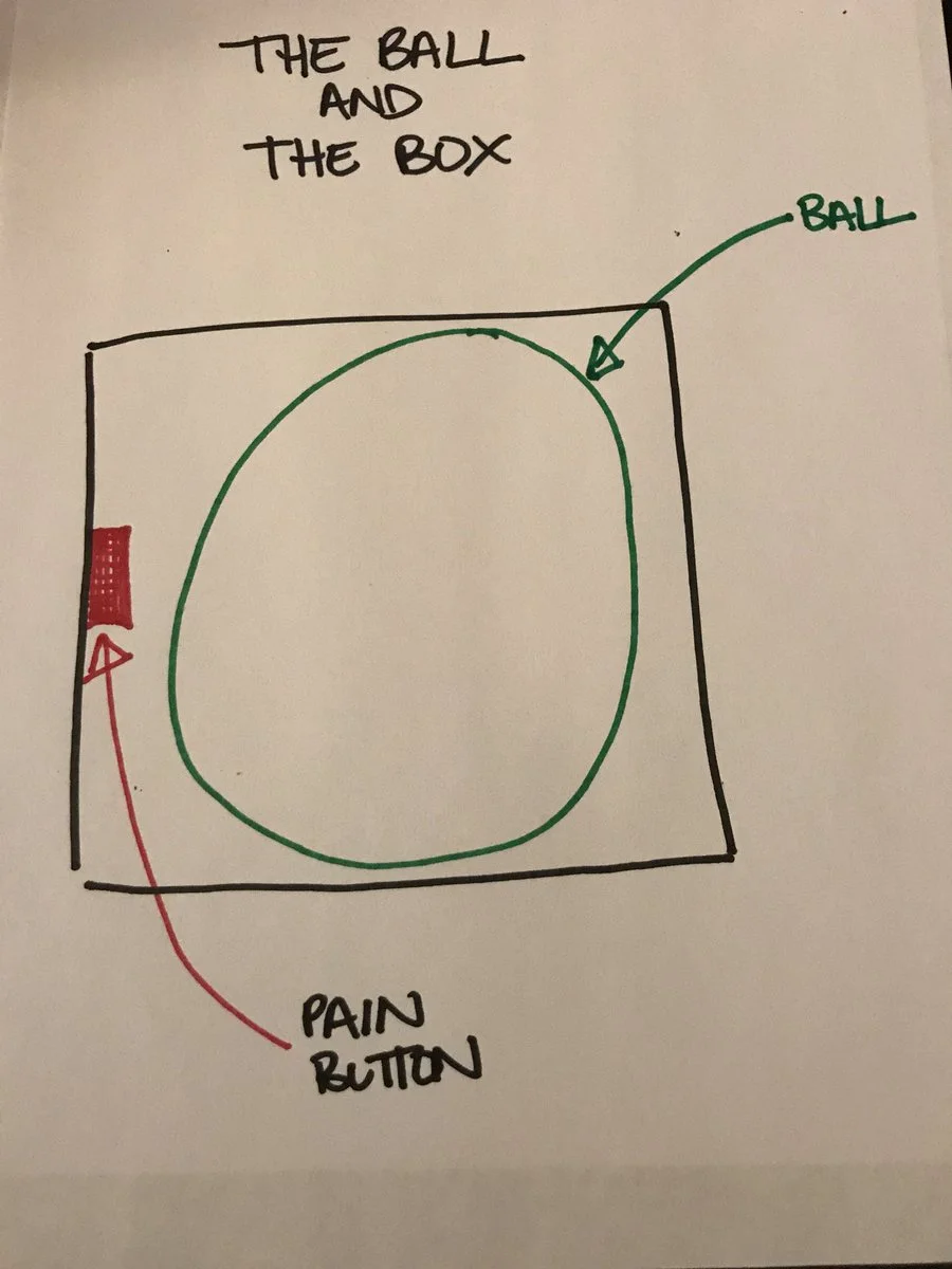 Picture from Twitter about the ball and the box grief metaphor