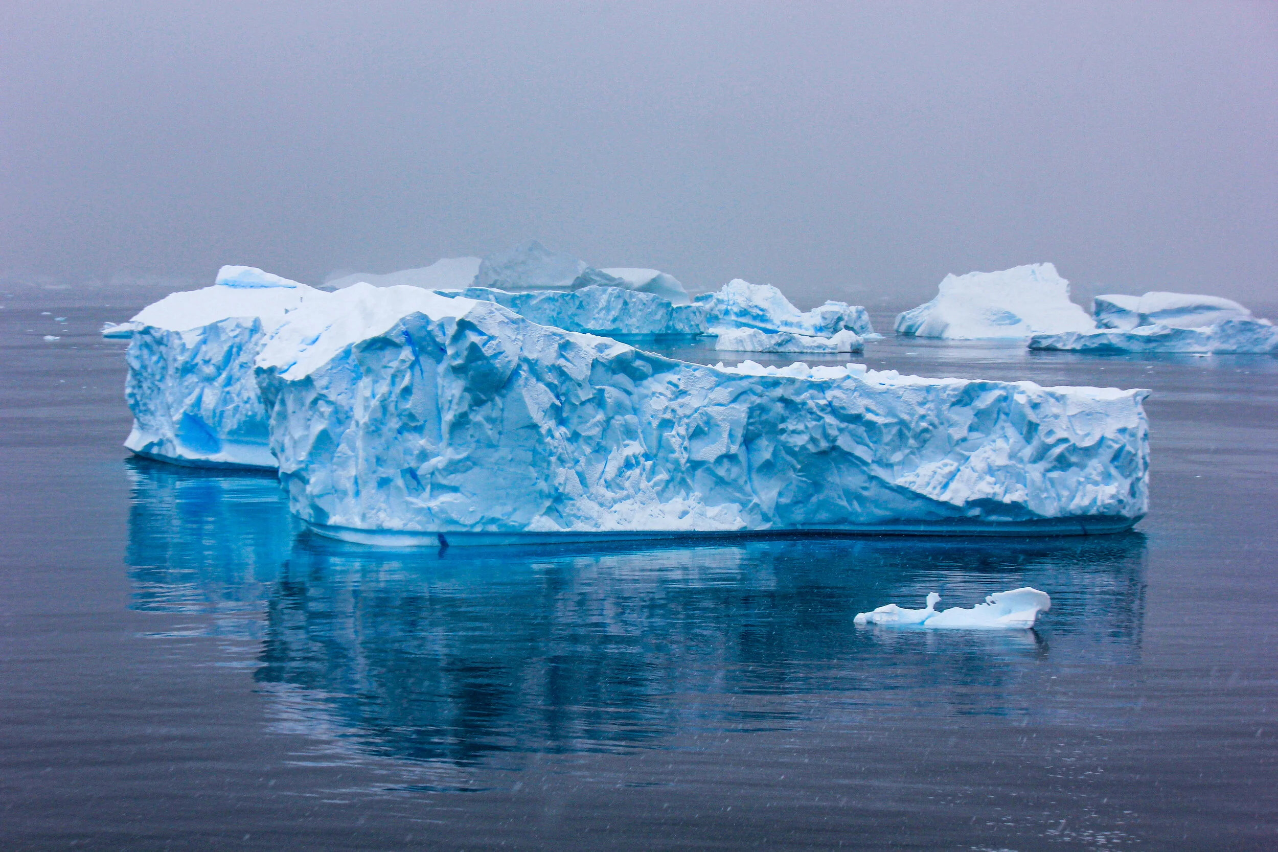 A group of icebergs asserting their presence in the Southern Ocean, March 2019