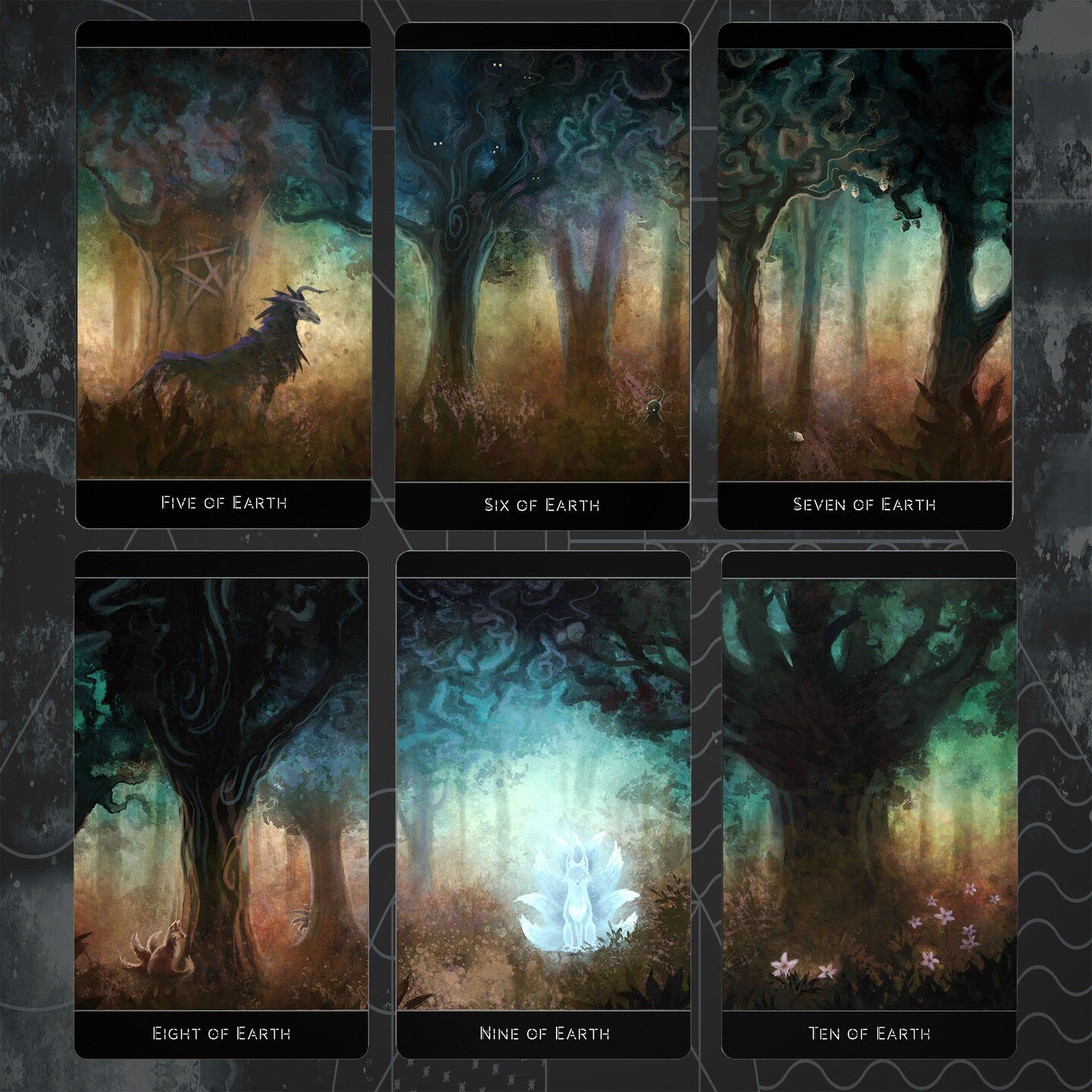 And the Earth suit, which received some major changes, and is now my personal favorite. I love painting ghostly trees! Stay tuned for the kickstarter launch tomorrow.. #thelostforesttarot #lostforesttarot #indietarot #indietarotdeck #tarotkickstarter