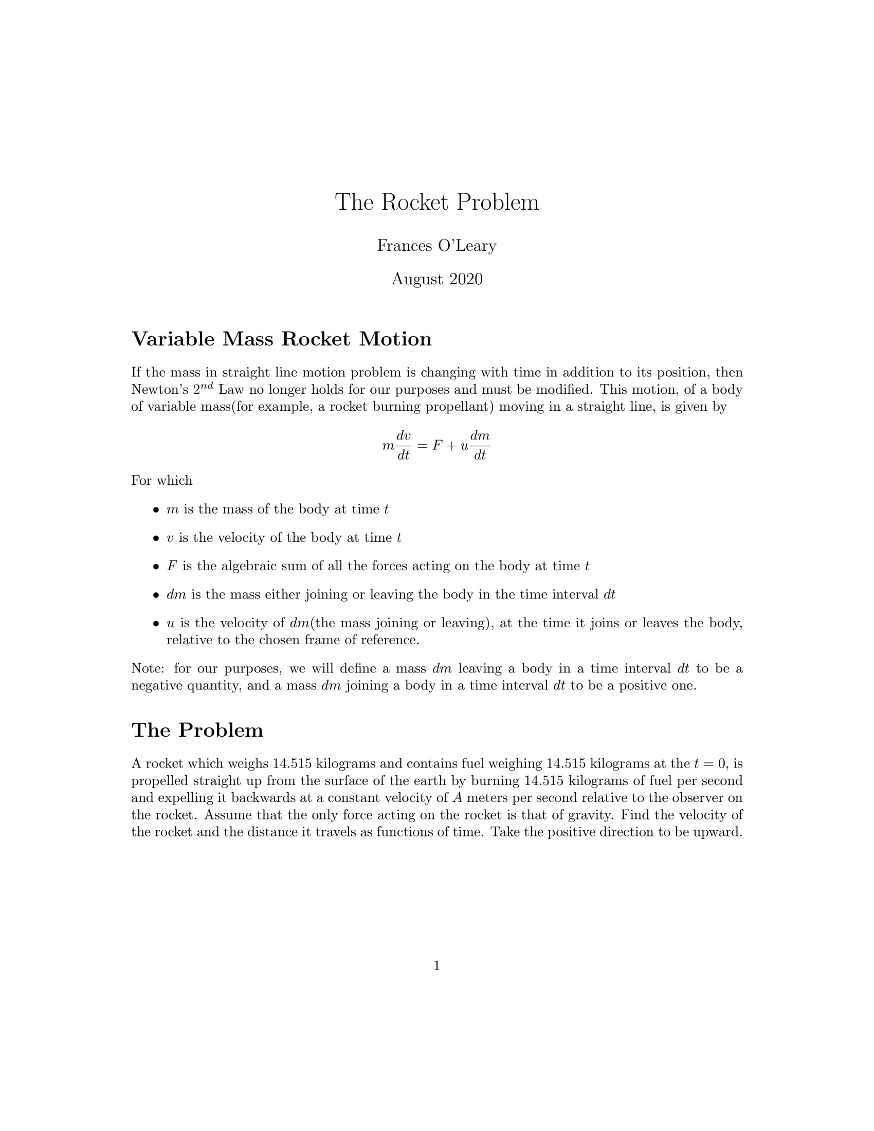 Rocket Problem The Rocket Problem — currently.