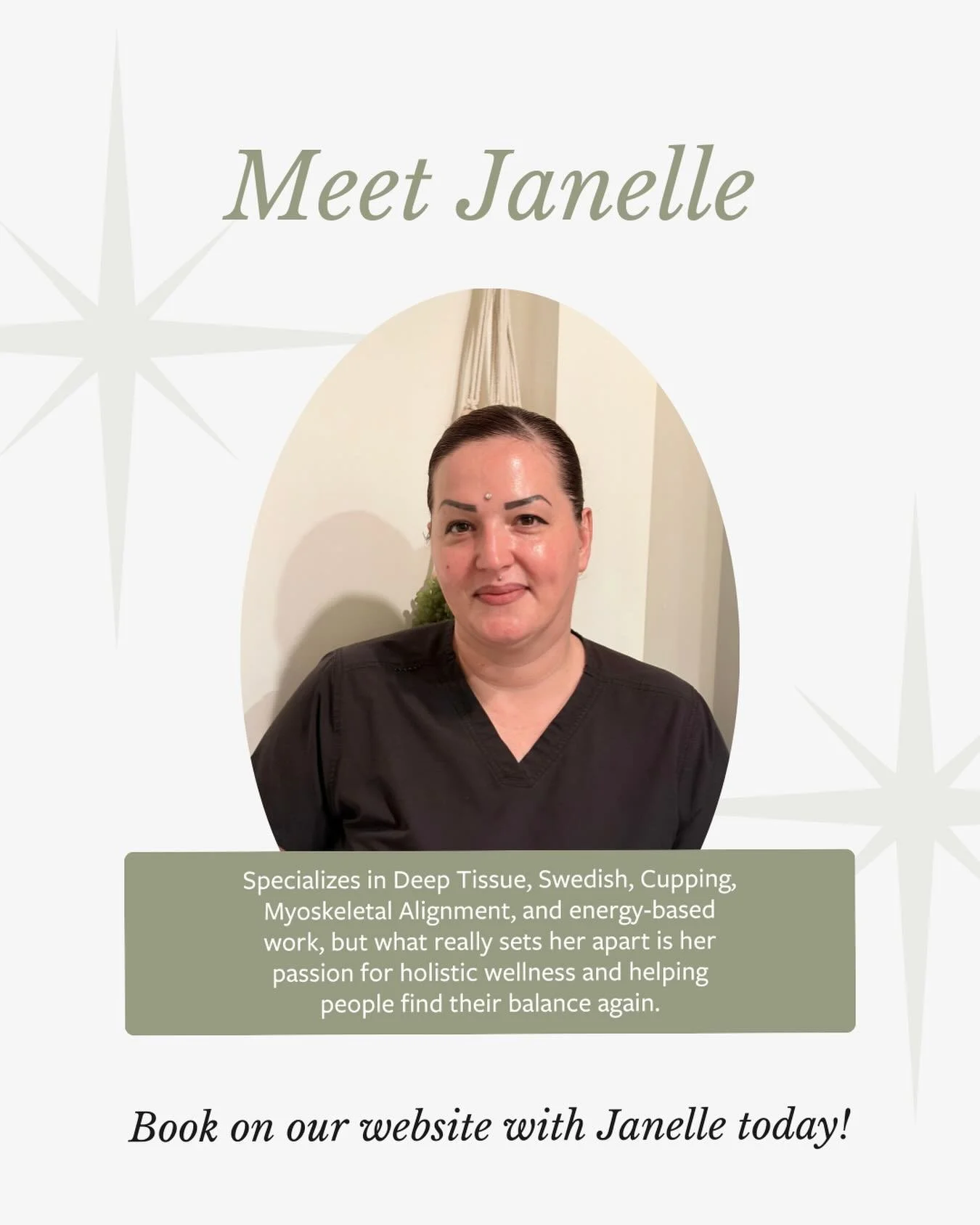 We&rsquo;re beyond excited to welcome Jannelle to our team! 🤍 With over 15 years of experience, she brings both skill and heart to every session. If you&rsquo;re dealing with headaches, neck and shoulder tension, or back pain, Jannelle is your go-to