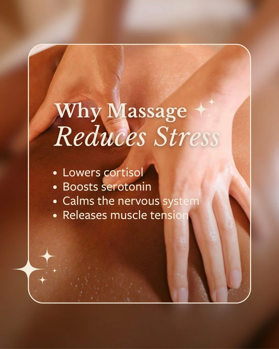 There&rsquo;s a reason you feel more human after a massage. Think about it!

Your body is literally shifting into a calmer state. Here&rsquo;s what&rsquo;s happening behind the scenes:

😌 Cortisol (your stress hormone) goes down.

Massage has been s