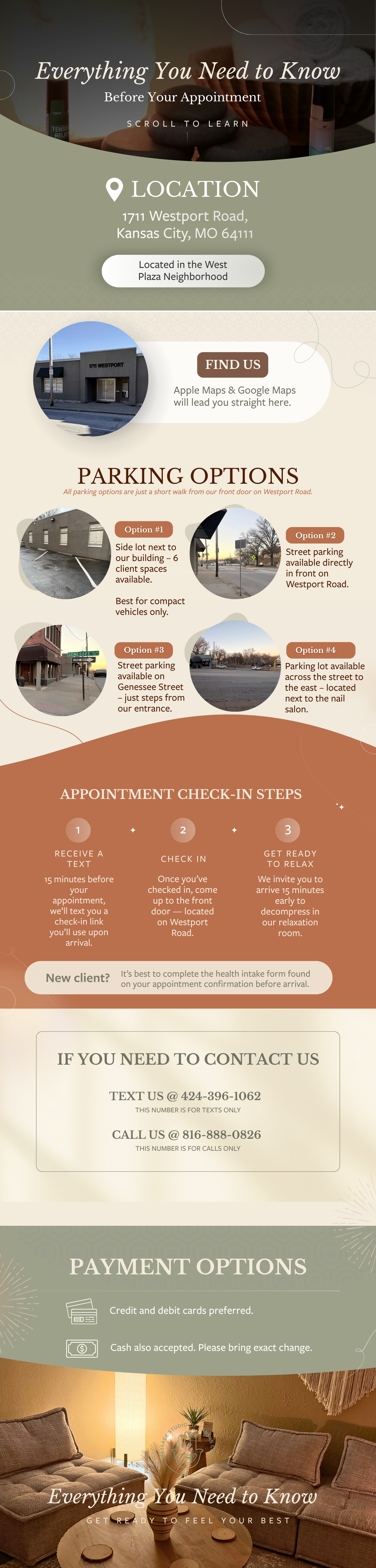 Check in information for Massage Studio Kansas City