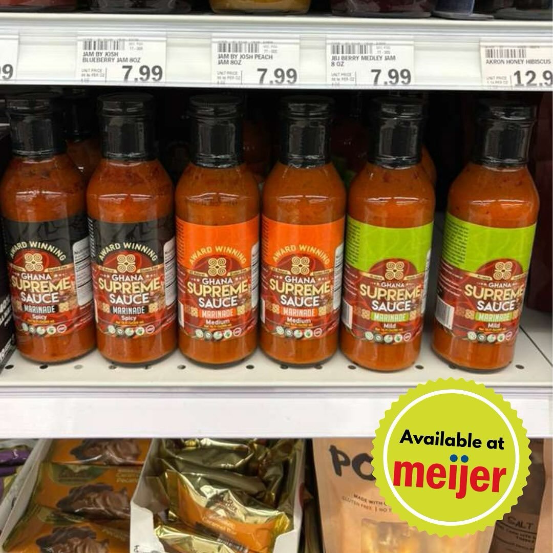 🎉 BIG NEWS, FAMILY! 🎉
Ghana Supreme Sauce is officially on the shelves at Meijer Supercenters! 🇬🇭🔥

You can now find us in the Ohio Favorites section at:
📍 Richmond Heights
📍 Mentor

This holiday season, when you pick up a bottle of Ghana Supr