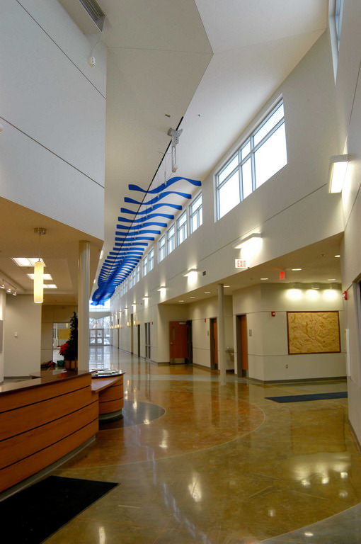  Main hallway inside the SECC showing Ripple Effect and Common Ground installations :: 2009.  The project as a whole has several layers of engagement, in that it is simultaneously intended for the community’s enjoyment, to be of use to the community,