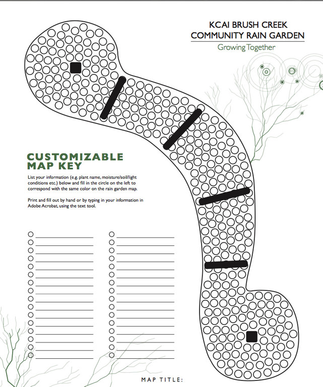  KCAI Brush Creek Community Rain Garden, Kansas City, MO :: 2006-present.  Seed packet map of the garden. This customizable diagram of the garden was intended to help future stewards and volunteers plan changes and interventions as the garden adapts 