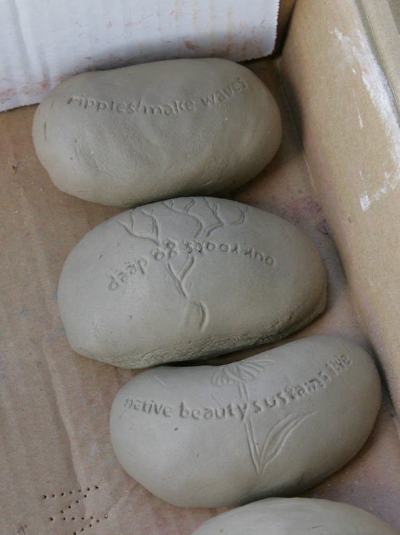  KCAI Brush Creek Community Rain Garden, Kansas City, MO :: 2006-present.  Making stones. The students who designed these hoped that such inspirational ideas and ecological understanding would motivate Kansas City residents towards a cleaner, more be