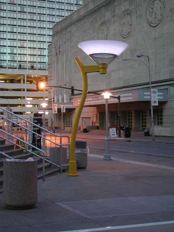  Sky Funnel, downtown Kansas City, MO :: 2006.  The Sky Funnel in front of Municipal Auditorium, the pale blue-white of an overcast noon. The privacy glass oculus still functioned at night, but was more difficult to see because of the significant lig
