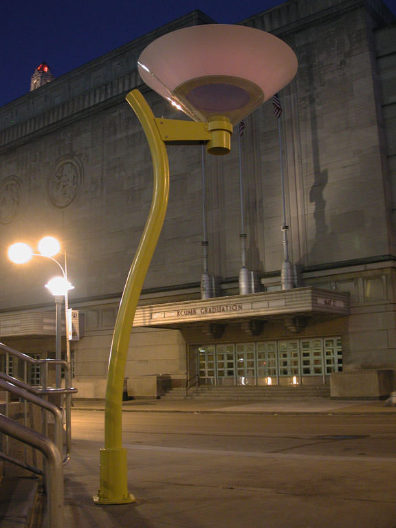  Sky Funnel, downtown Kansas City, MO :: 2006.  The Sky Funnel in front of Municipal Auditorium, the dusky orange right before dark. The greatest challenge with this sculpture was that lightning storms (frequent in a Kansas City summer) would often d