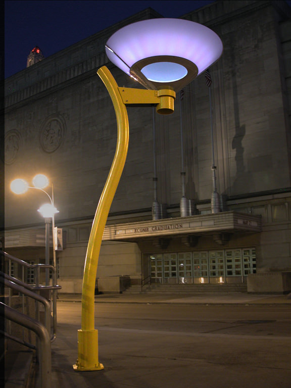  Sky Funnel, downtown Kansas City, MO :: 2006.  The Sky Funnel in front of Municipal auditorium, violet of sunrise. The beginning of each evening’s light show was determined by the sensors that switch on power to the municipal lights at dusk. 