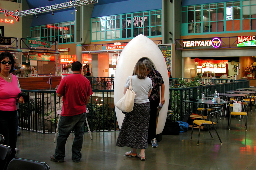  This sculpture was designed to be portable and self-contained, so that it could be placed in public spaces rather than an art gallery. The booth spent time in locations as diverse as SeaTac International airport, the Seattle Center and the foyer of 