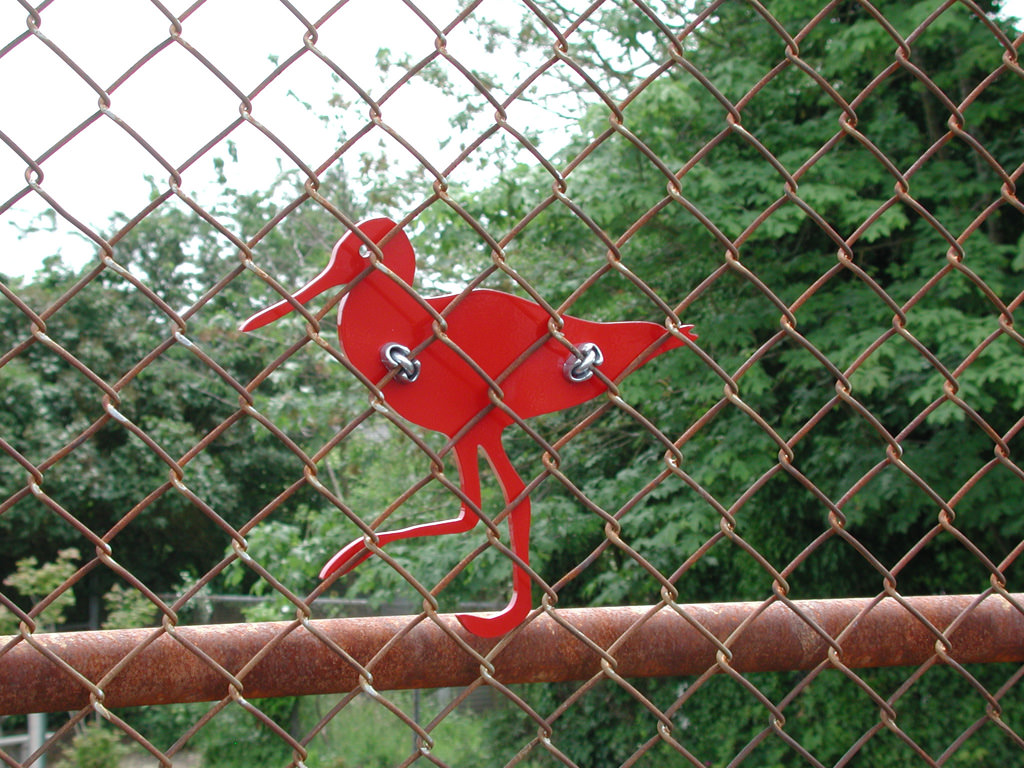  Graham Hill Elementary School, Seattle, WA – Salmon cycle: Shore birds, water jet cut steel, powder coating, approximately 12” x 12” x 1” :: 2004.  Sandpiper. 