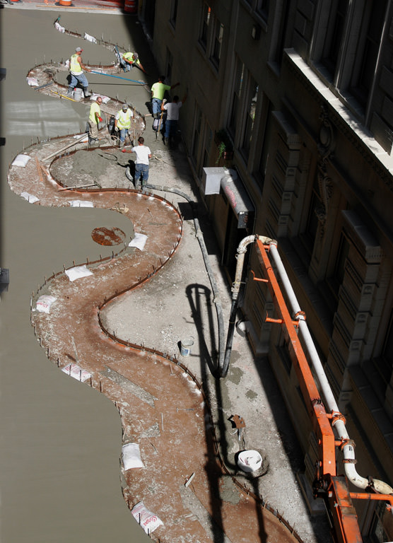  The Commons, downtown Kansas City :: 2012.  Towards the back end of the alley, from the parking structure, showing the outside pour using a concrete auger. 
