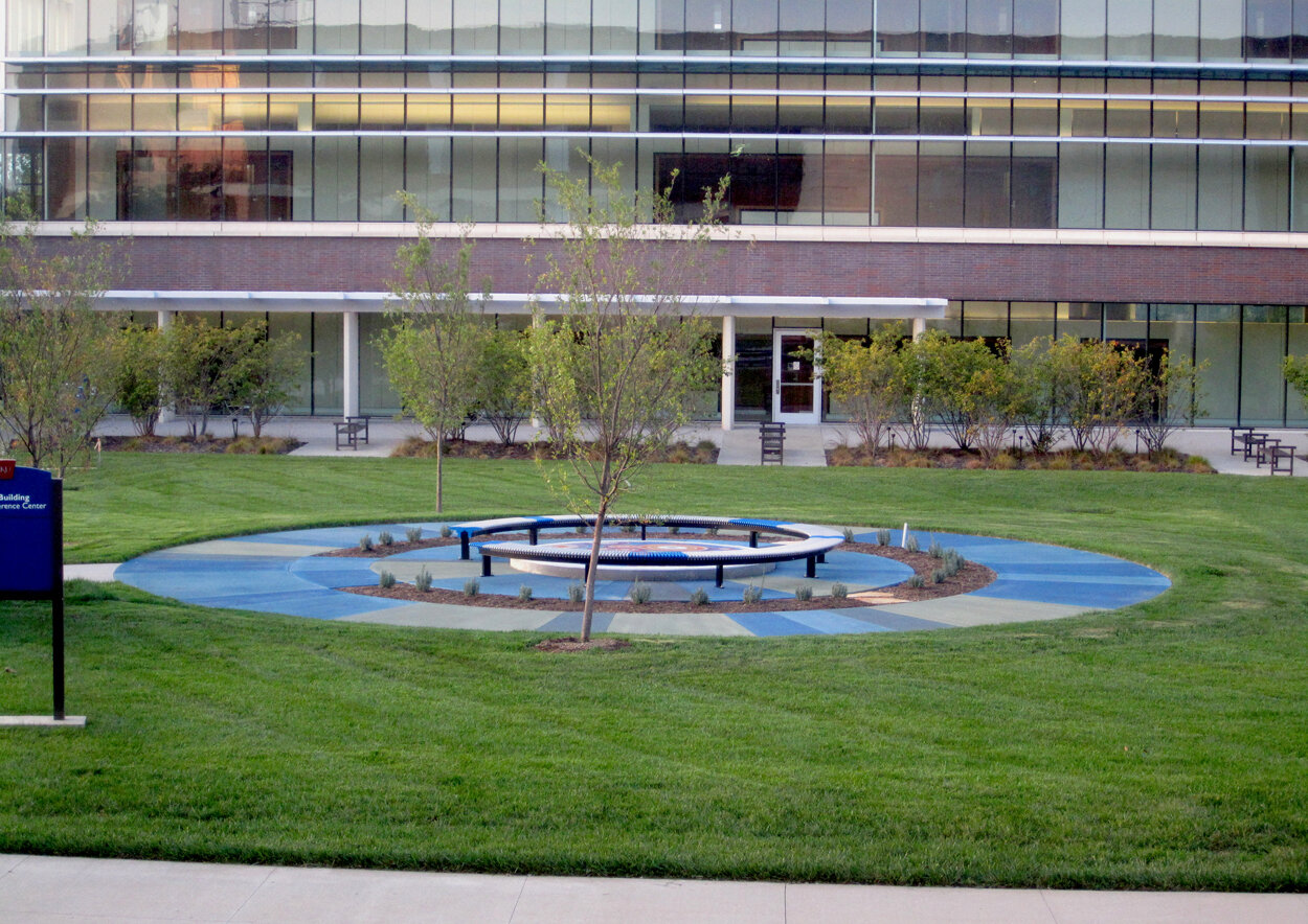                   The Exchange, KU Edwards, Overland Park, KS :: 2017.    An important feature of the landscaping included shade trees that would provide a comfortable space to sit during the hottest hours of the afternoon.     