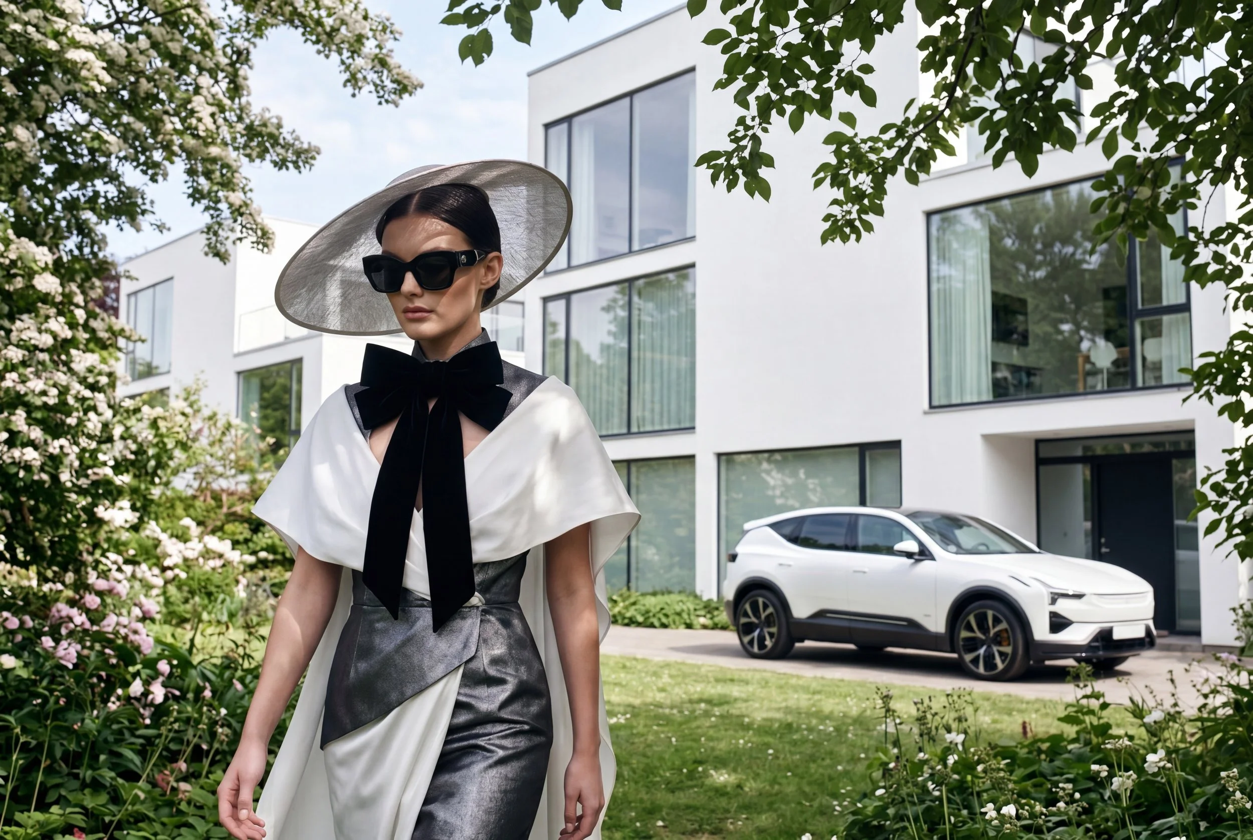  Kvinden er placeret i centrum. Haute couture i absolut high-end klasse. Skulpturelle silhuetter, nordisk minimalisme, præcise materialer og et cinematisk udtryk, hvor bilen bliver en elegant medspiller fremfor hovedperson. 