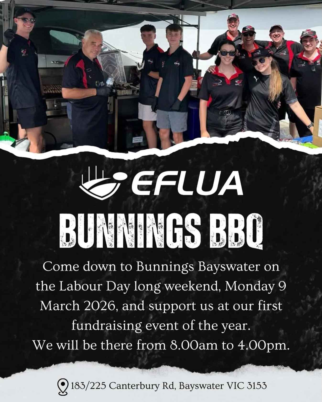 &ldquo;Nothing beats a Bunnings snag! 🌭🔥 Come down to Bunnings Bayswater (183/225 Canterbury Rd) and support the EFLUA! Grab a snag, have a chat, and back your local umpiring community. See you there! 👏🏉 #BunningsSausageSizzle #SupportYourClub #E