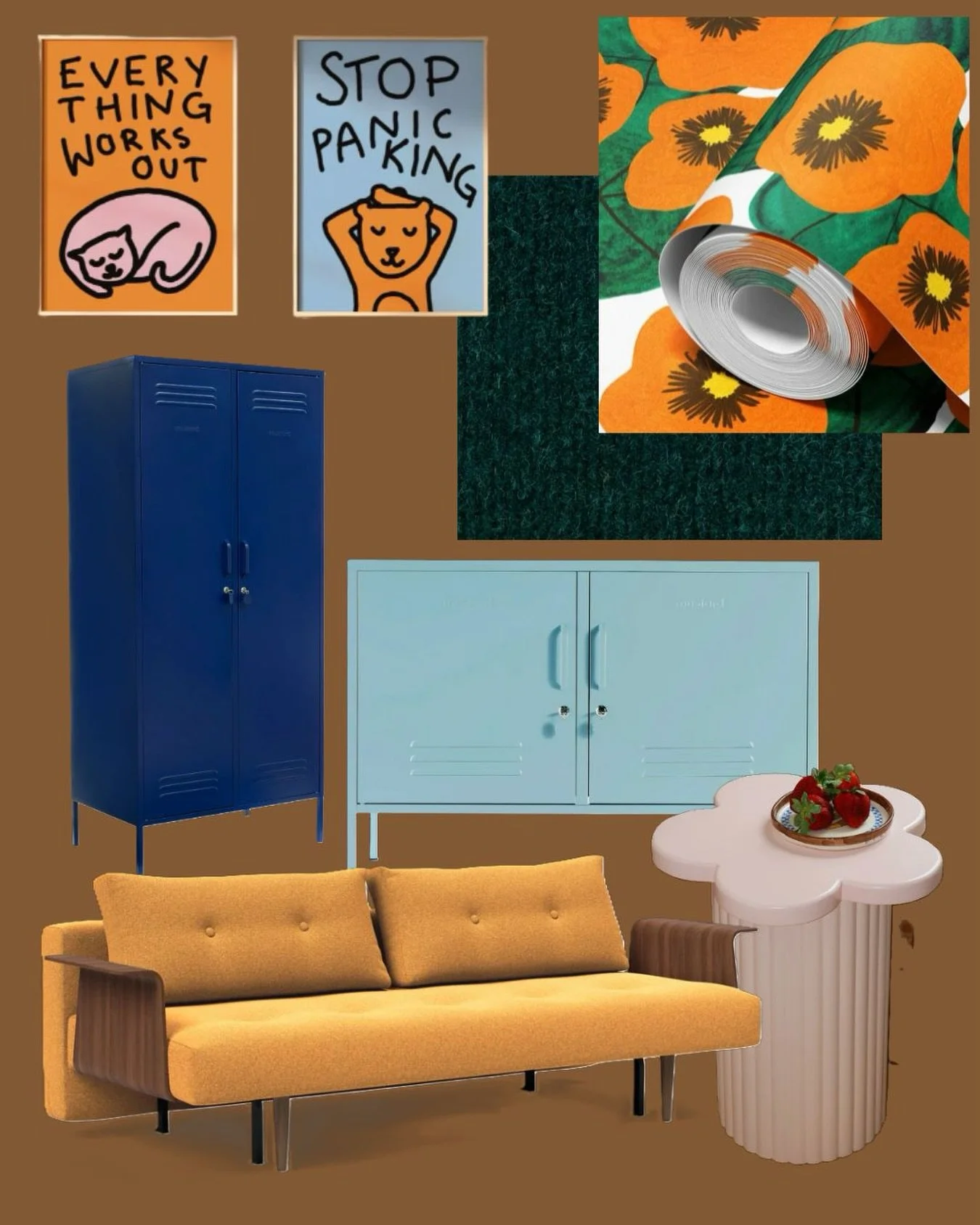 Why dedicate an entire room to guests? 

This #moodboarddesign, inspired by @oh_hellomae's nasturtium wallpaper, proves that flexible furniture can create a space that serves many purposes. 

Good design strikes a balance between form and function, s