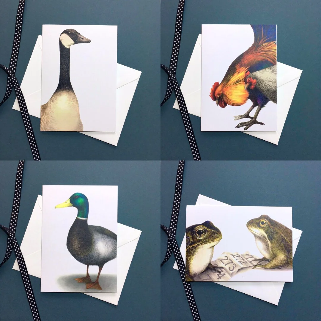 Goose Chickens Duck Frogs Greetings cards set.jpeg