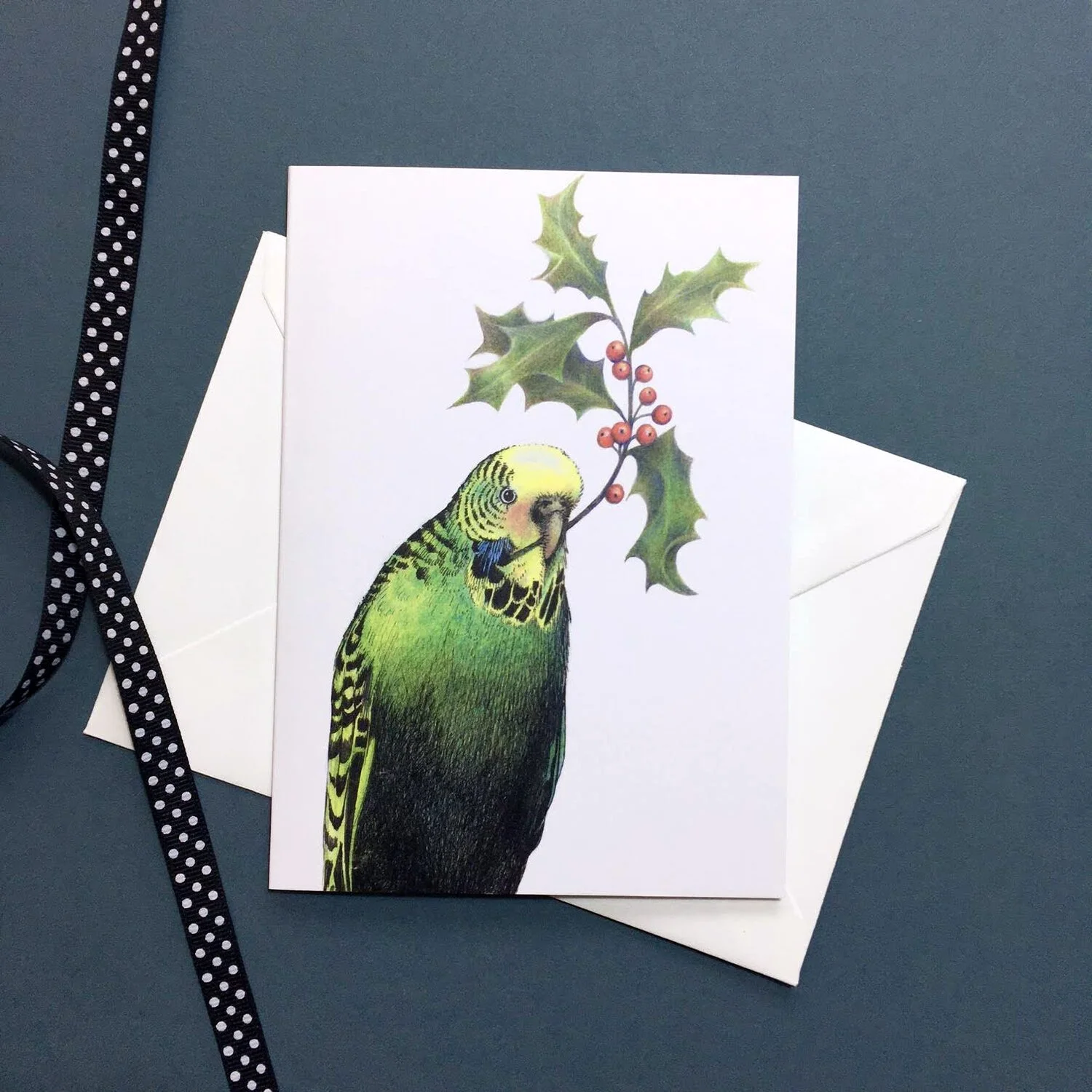 Budgie Holly Christmas Greetings Card.jpeg