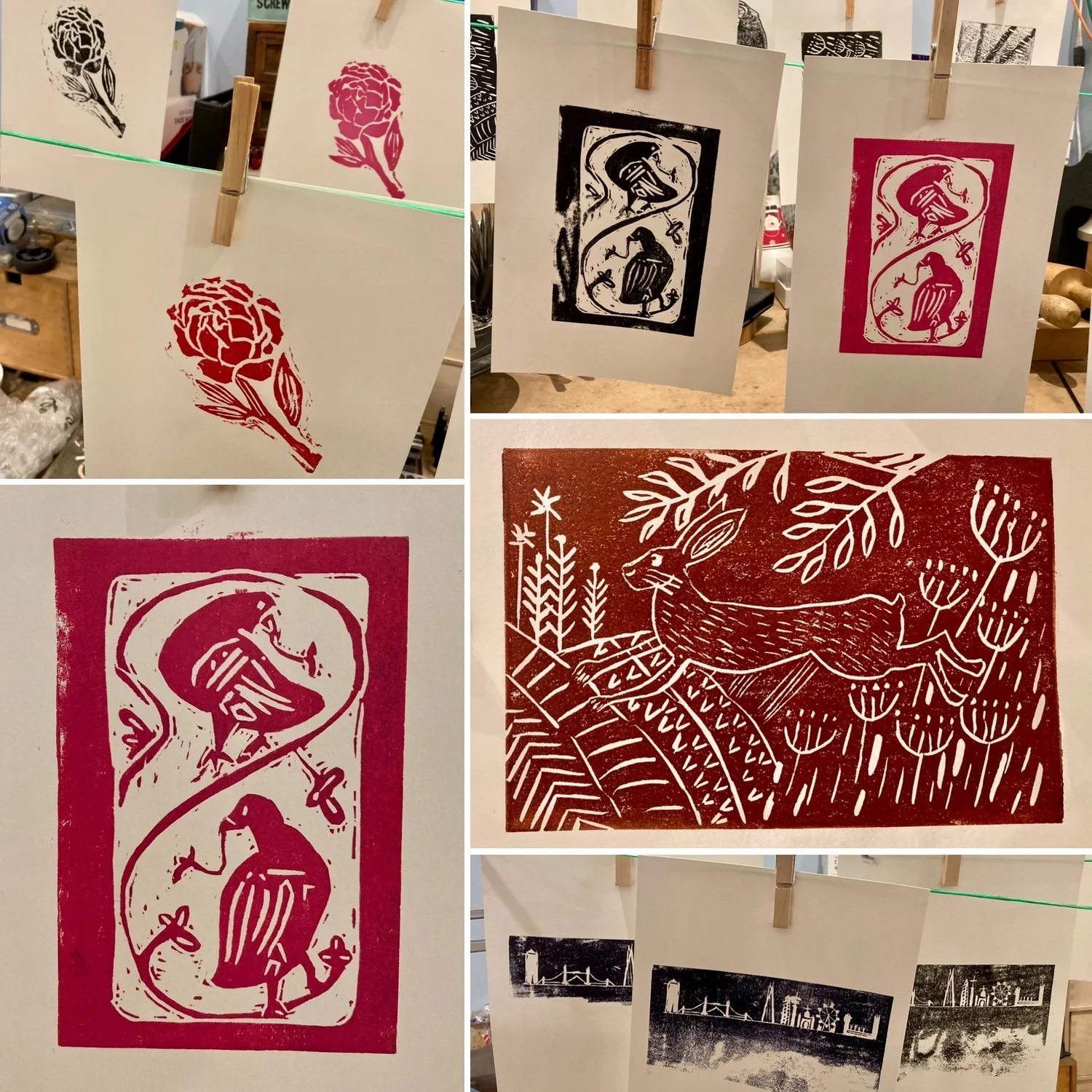 Lino Printing Workshop rose birds hare london.jpeg