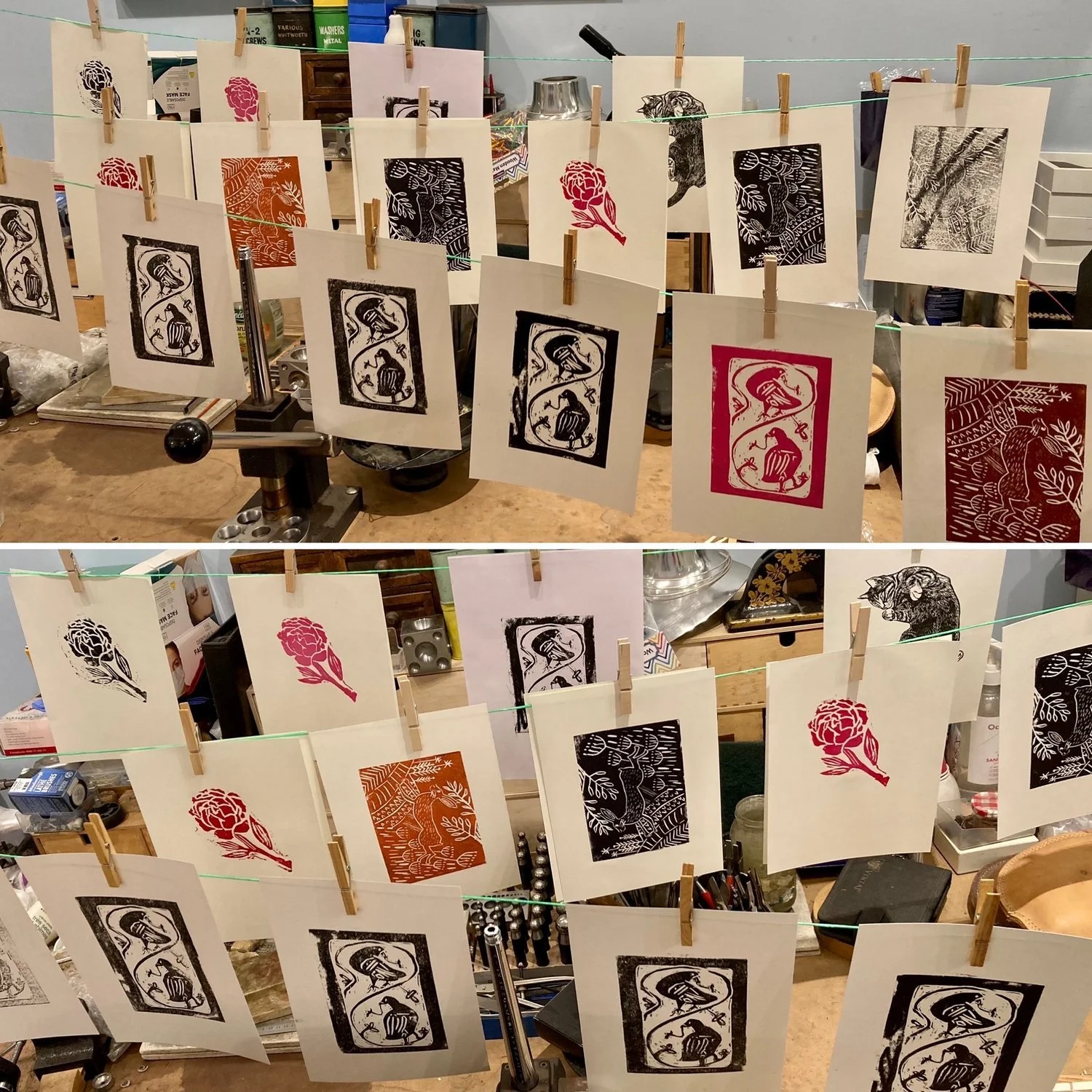 Lino Printing workshop Prints drying.jpeg