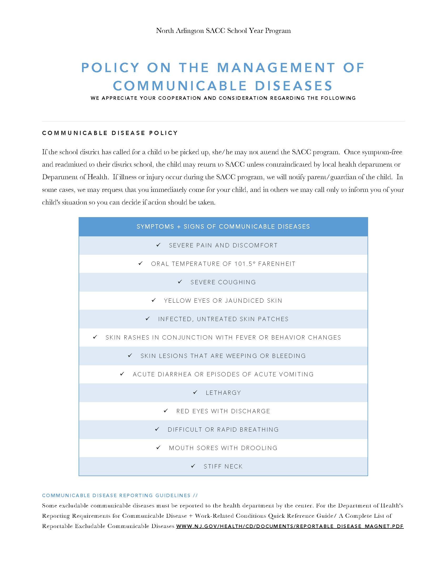 Policy on the Management of Communicable Diseases