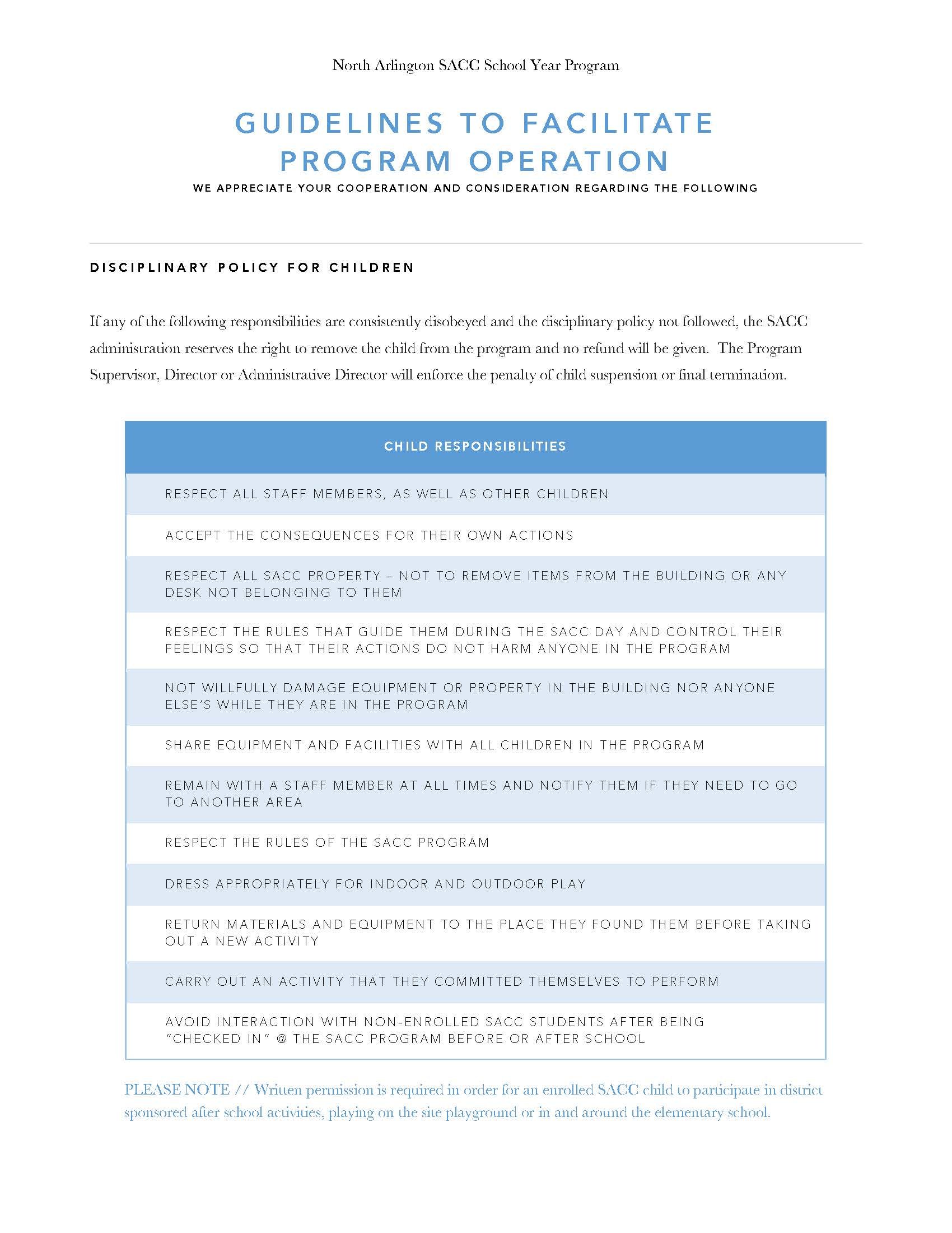 Guidelines to Facilitate Program Operation: Children 