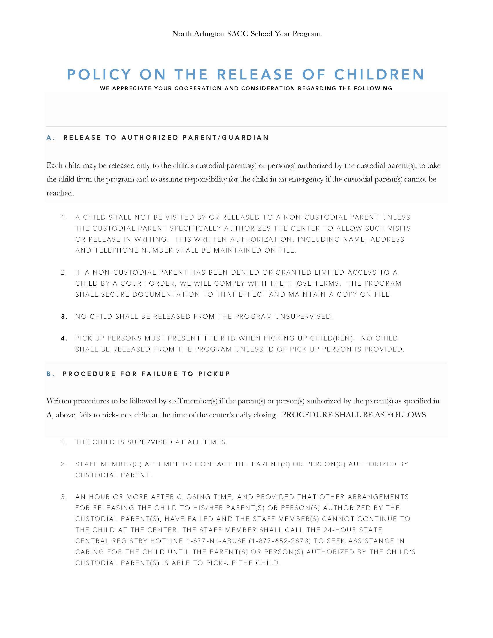 Policy on the Release of Children