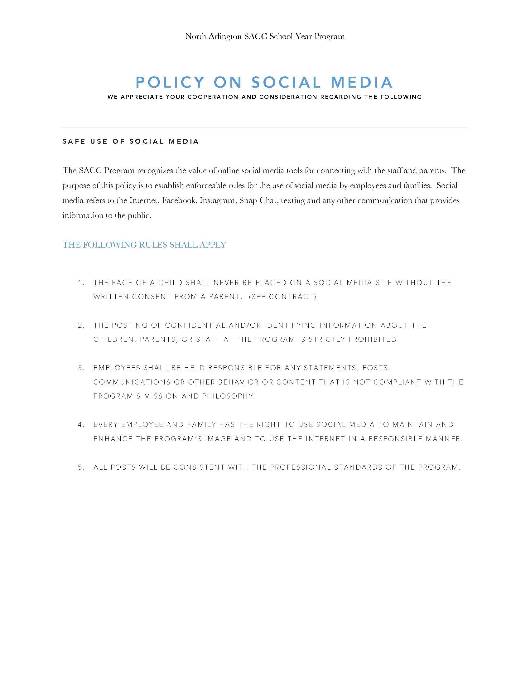 Policy on Social Media