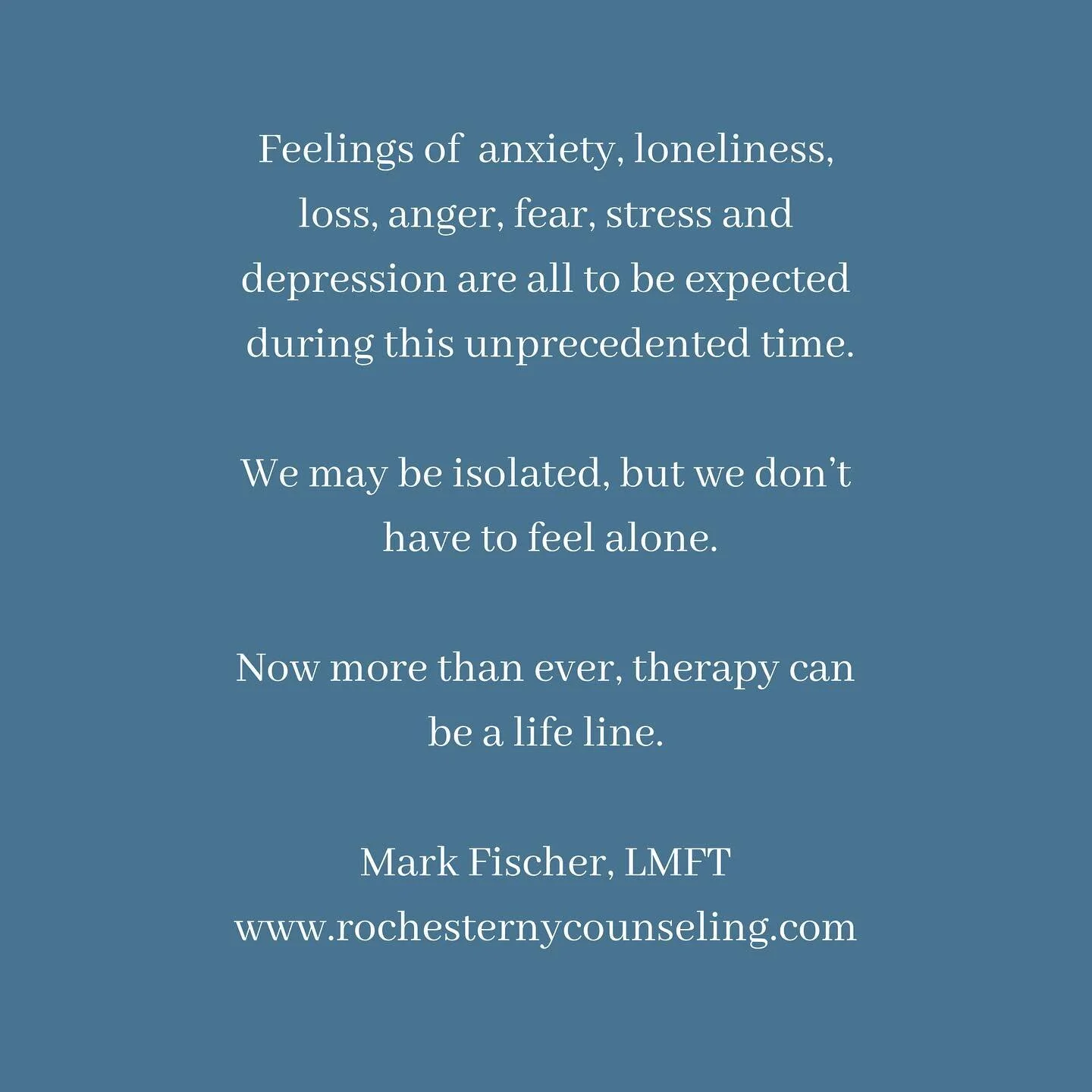 I am here to help. Video and phone sessions available. Flexible scheduling and flexible rates for those financially affected by Covid 19. Call or text me: 585-739-2152
