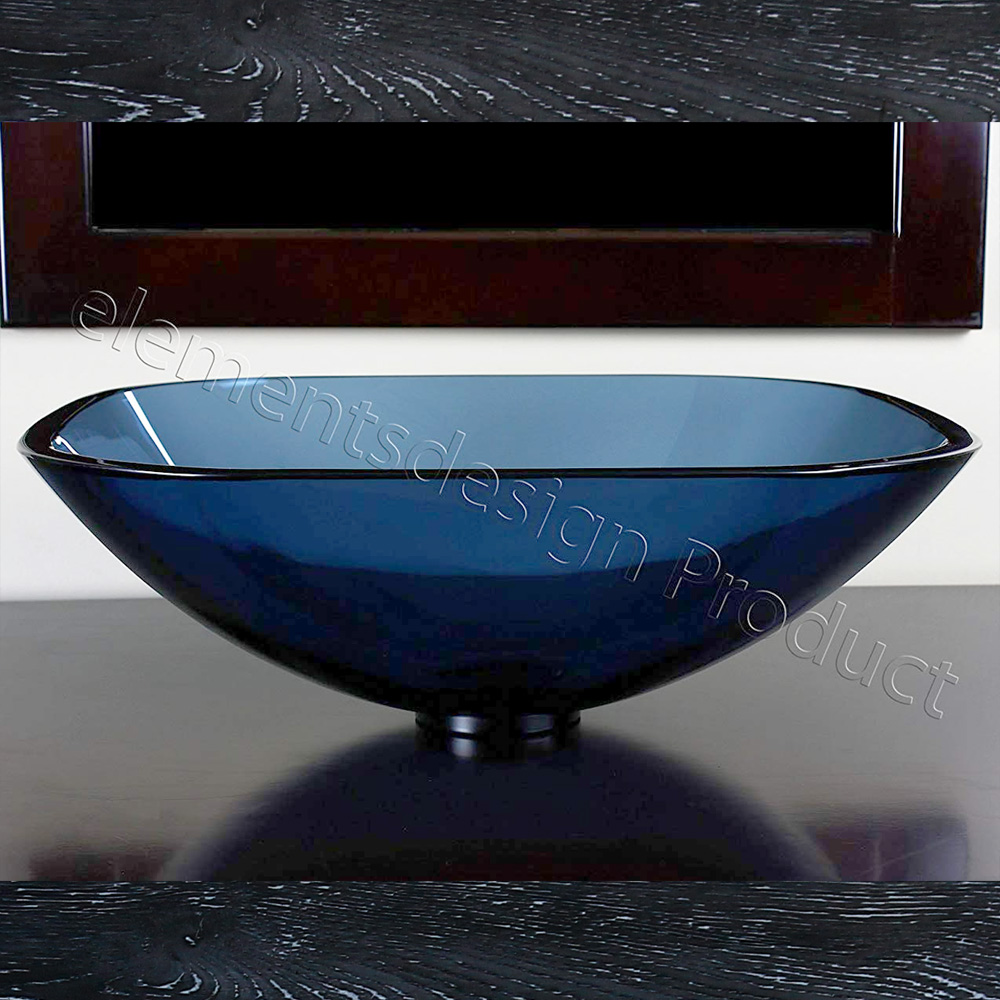 1/2 Thick Clear Black Oval/Boat Glass Vessel Sink Pop Up Drain & Mounting Ring