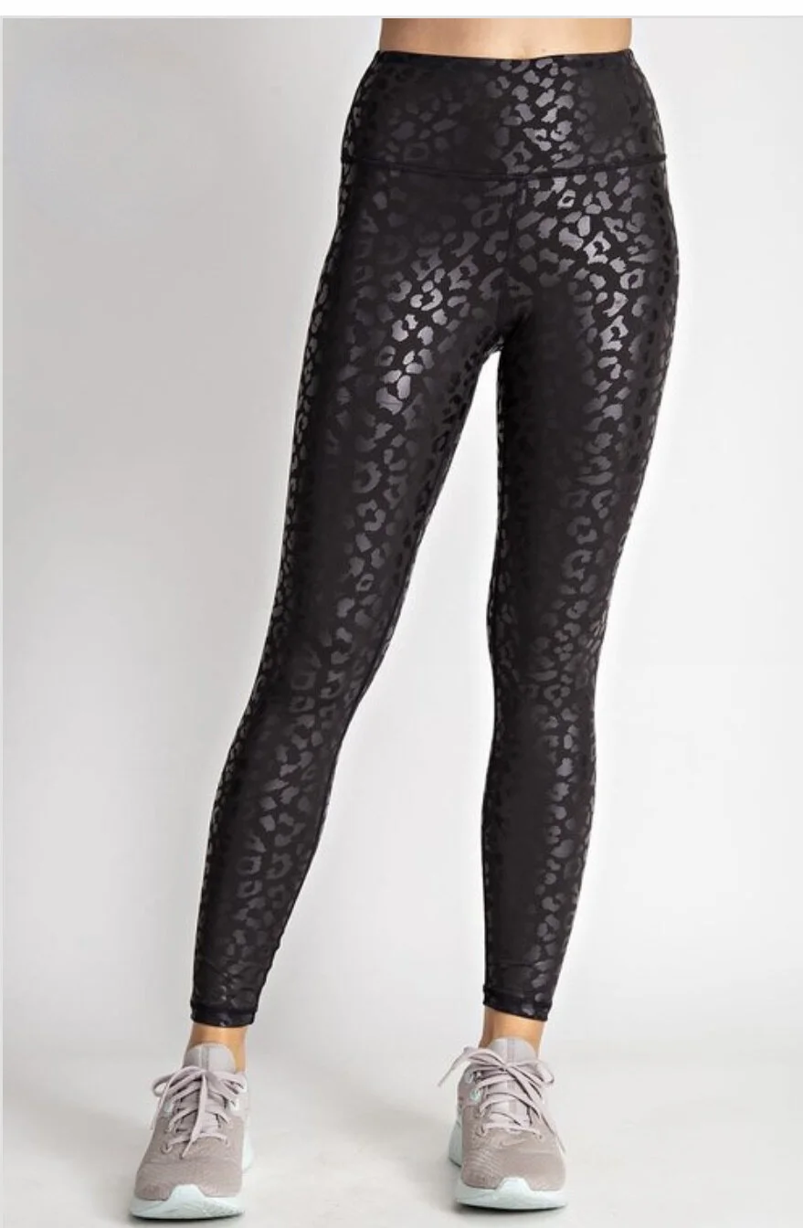 Black cheetah print tights Clearance