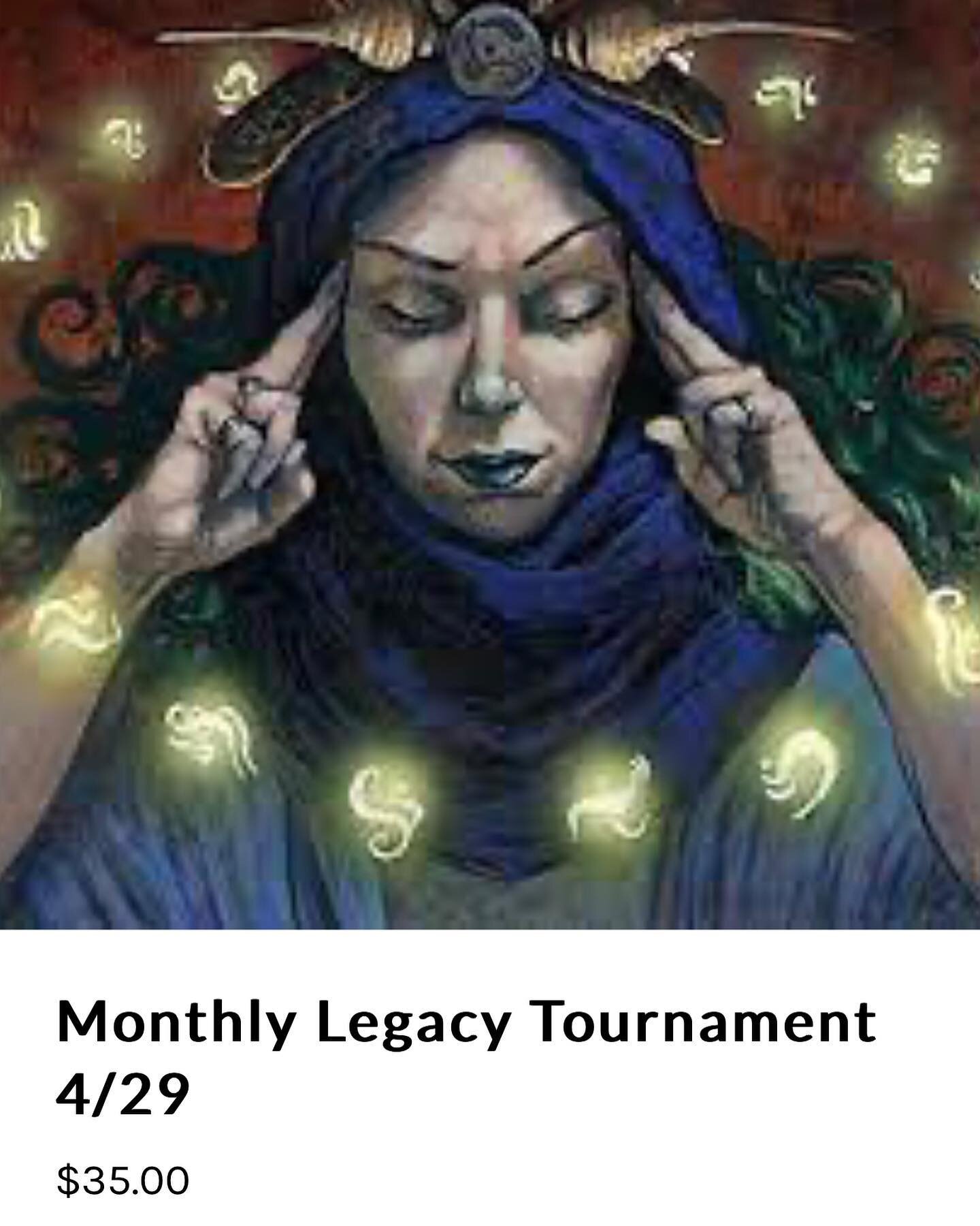 Our next monthly Legacy tournament is this Saturday at 12pm! At 32 players, prizes scale up to 1k in store credit. Maximum capacity is also 32 players. 

Link to preregister is in the bio.