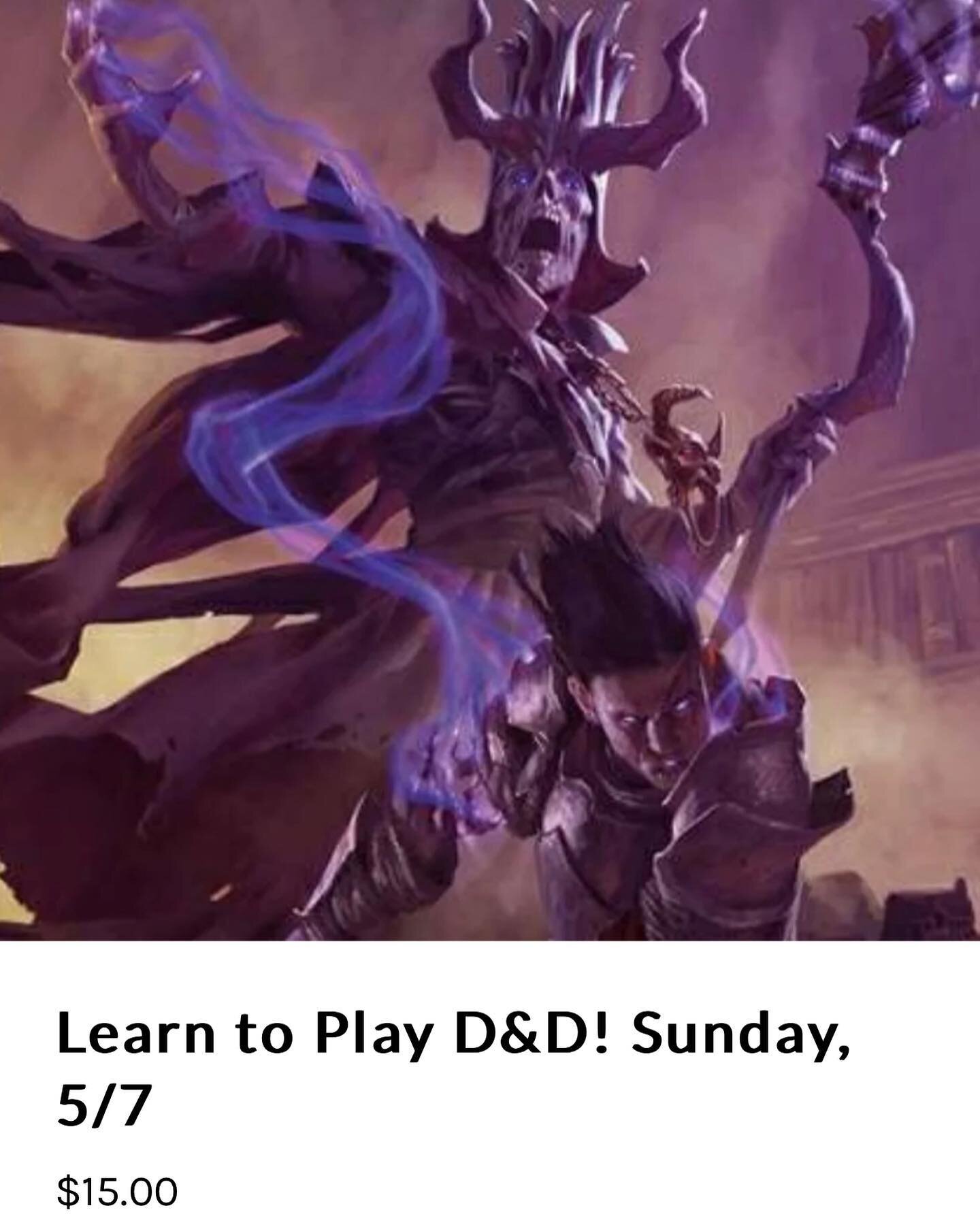 This Sunday, 3-6pm!

Interested in learning how to play Dungeons &amp; Dragons? Our Dungeon Master will teach you the basics and lead you on your first adventure! Players will be given pre-generated characters and will play through an introductory cu