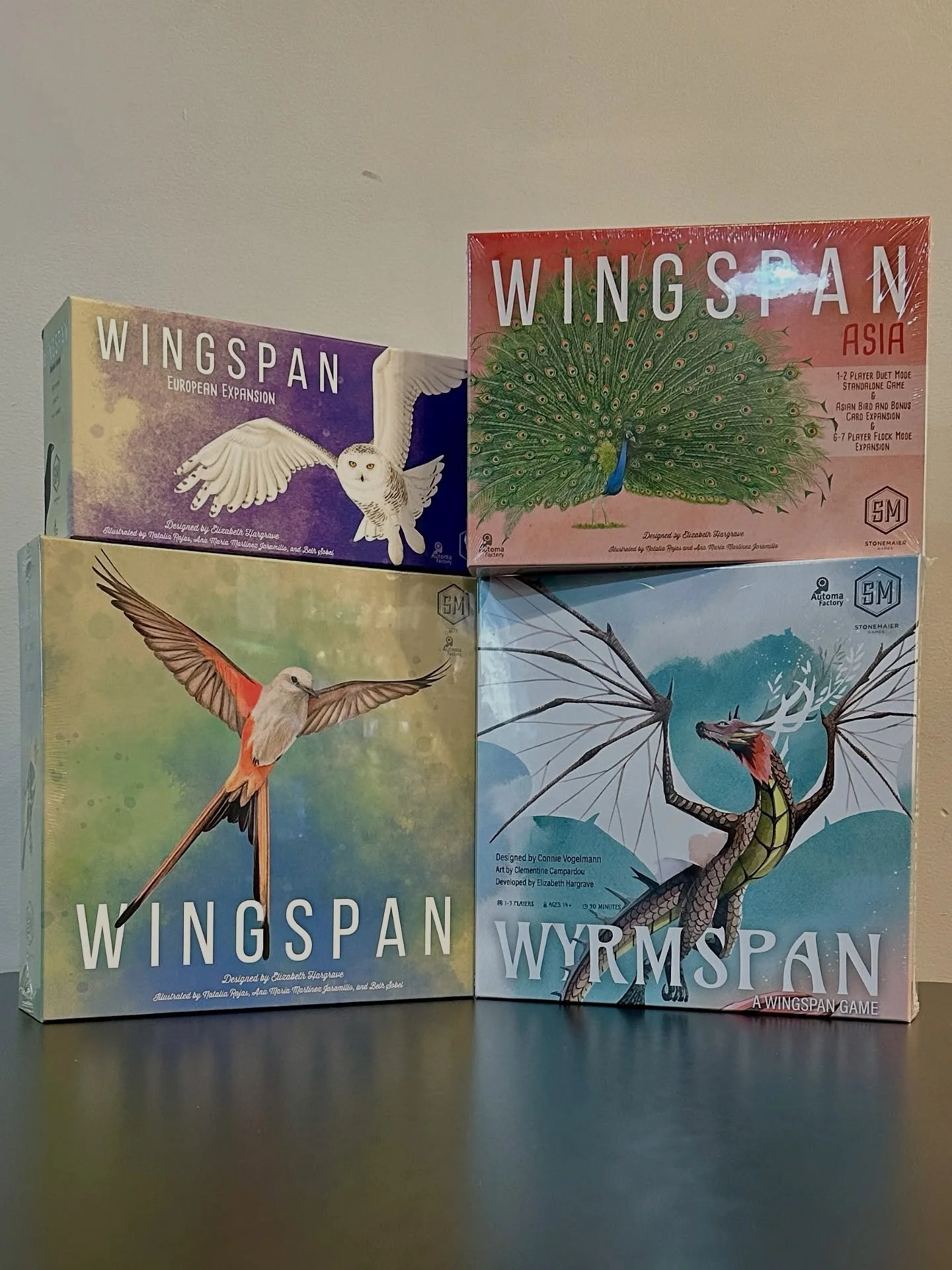 Take Flight ๐๏ธ๐
•
•
•
We’ve got Wingspan and Wyrmspan back in stock along with a both the European and Asia Wingspan expansions.  If you haven’t played this classic but are looking for a great intro engine building, famil