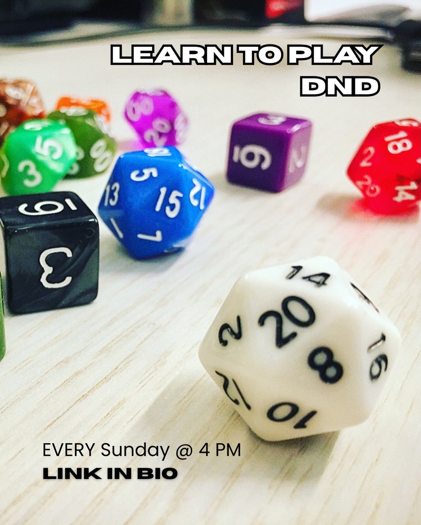 We&rsquo;ve listened to the community and answered the call!
&bull;
&bull;
&bull;
For 2026 we&rsquo;ll be hosting Learn to Play D&amp;D EVERY SUNDAY starting at 4 pm.  That&rsquo;s right!  We&rsquo;ve had so much interest and limited seating that we 