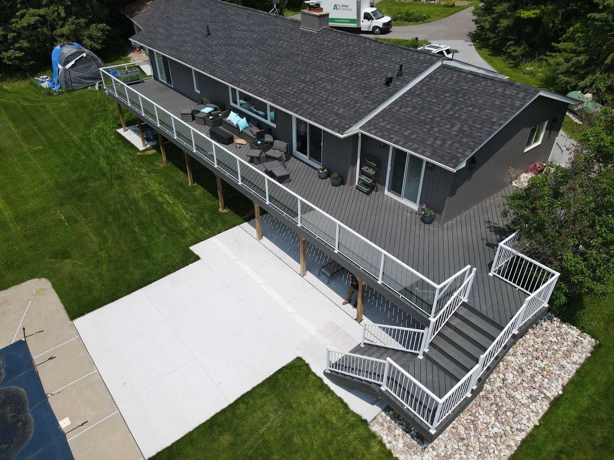 Trex Composite Deck with Vista Glass and Aluminum Railings in Uxbridge, Ontario