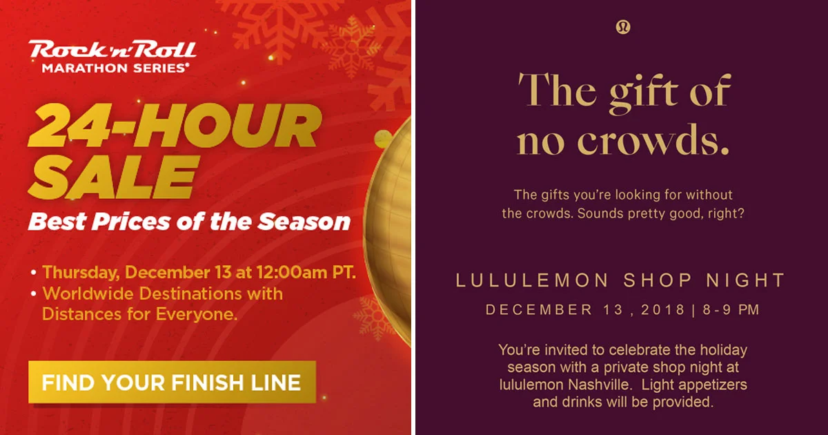 Thurday Dec 13 - Rock'n'Roll and lululemon SALES!