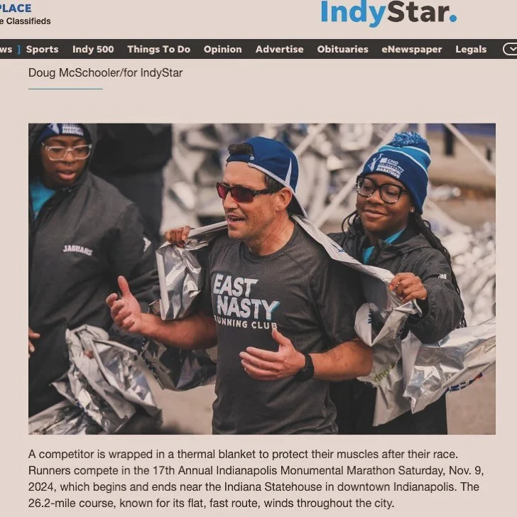 What is East Nasty boardmember Adam saying? Funny answers only. 

East Nasty repping in the Indianapolis Marathon this past weekend. Way to go Adam! Dont worry we will bringing back some swag to buy for all you EN lovers so you can rep EN at your nex