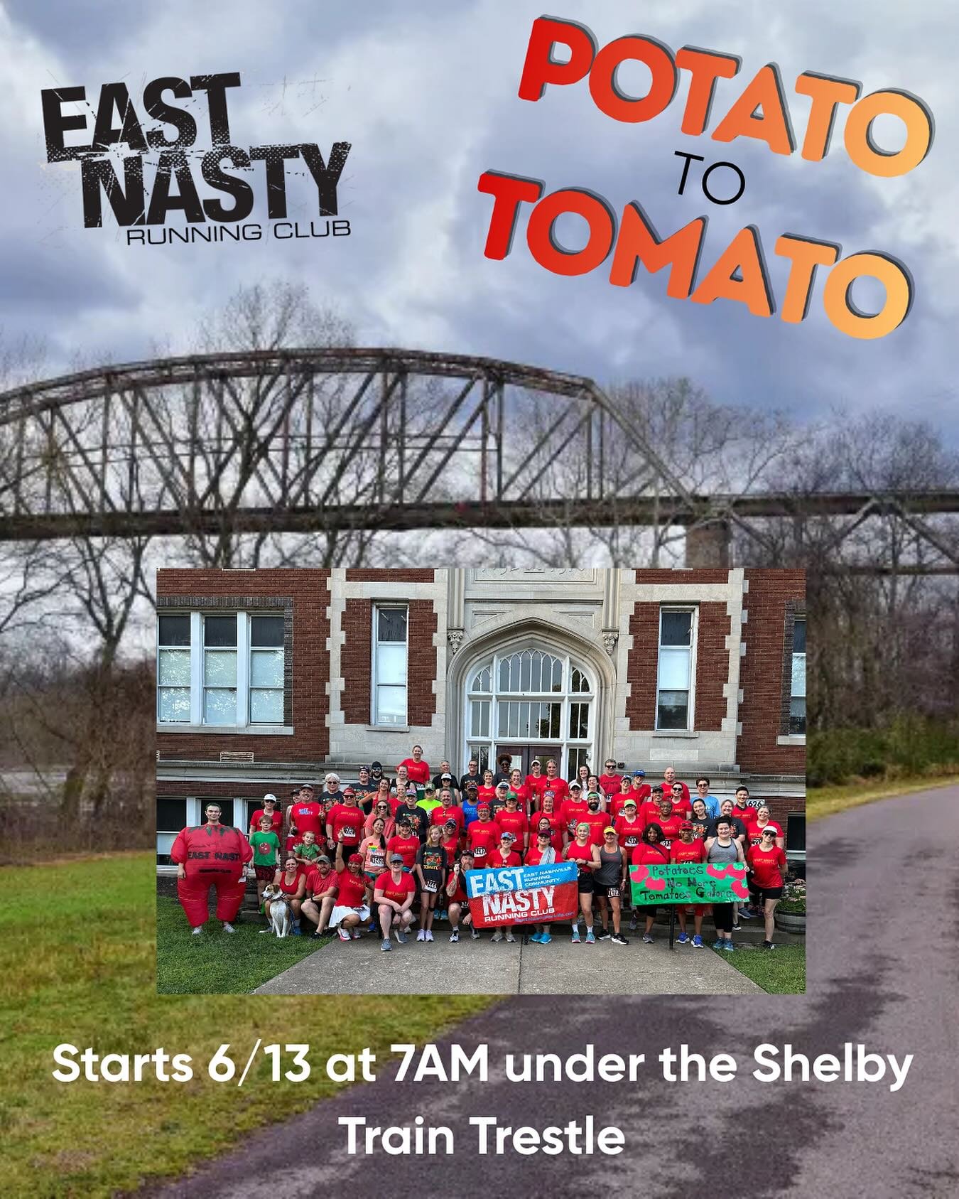 Potato to Tomato training starts tomorrow!! See you at the Shelby Train Trestle tomorrow morning at 7am!