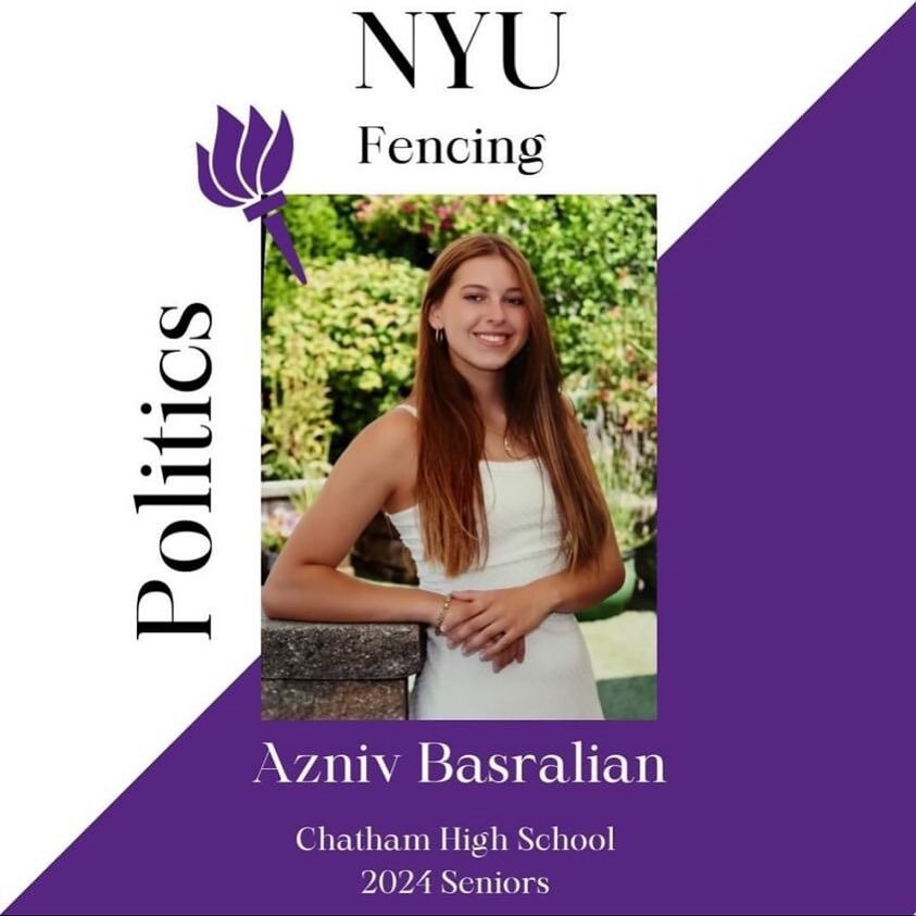 Congrats to Azniv on her recruitment and acceptance to NYU! NYU fencing will be lucky to have you next year! 🔥👏