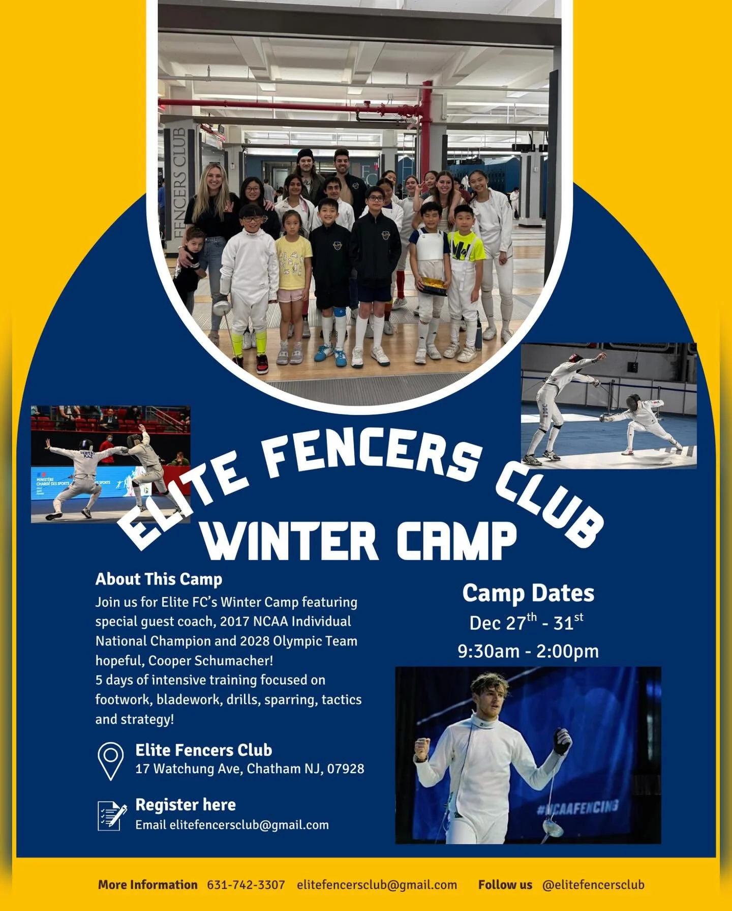 Elite FC&rsquo;s Winter Camp is coming up fast &mdash; Join us!⚔️❄️

We will be joined by special guest coach Cooper Schumacher! Cooper is the 2017 NCAA Individual National Champion and 2028 Olympic team hopeful!🏆

5 days of intensive training focus