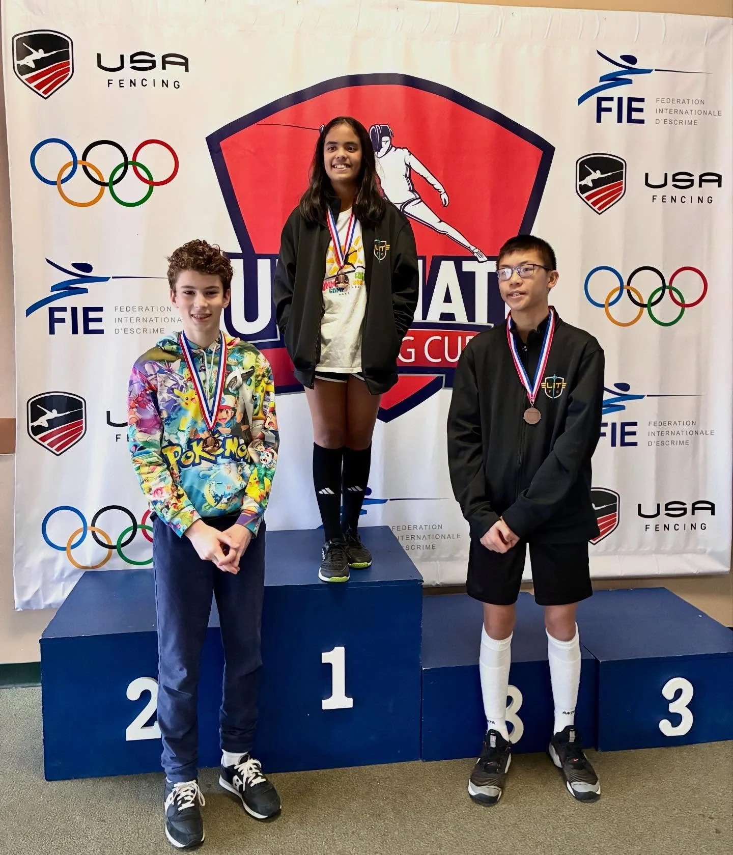 Some of our kids having fun at a local competition yesterday! &mdash; congrats guys!🎉🏆❄️

Remy Ng - 1st place Y10!🥇🏆
Noah Gore - 3rd place Y12!🥉
Stella Kuo - 3rd place Y14!🥉
Caden Wu - 6th place Y14!🏅
George Hartmann - 8th place Y14!🏅

#fenci