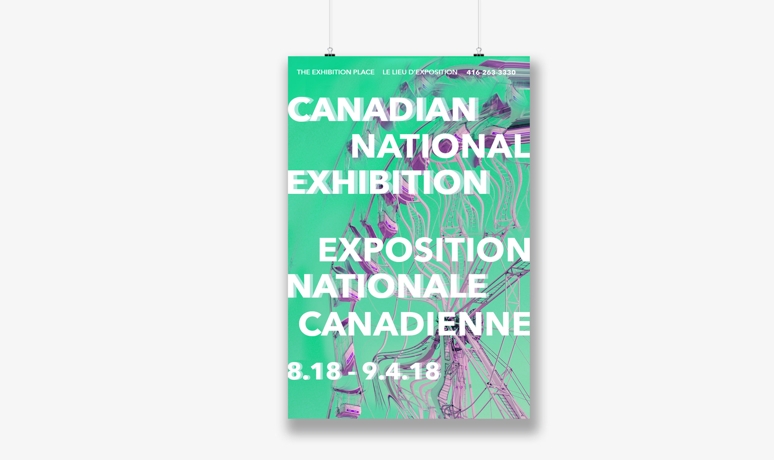 This is a photographic and abstract poster. The picture of the ferris wheel reflects the rides at the CNE, and the colours reflect the fun and wild aspect of the festival.