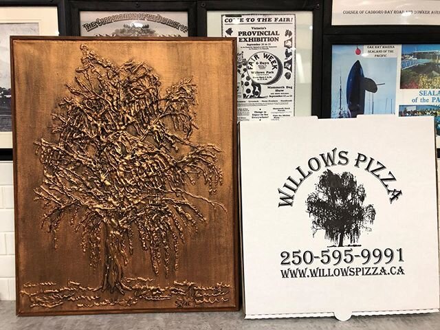 Beautiful artwork made by one of our loyal, loving customers!! We love them!! Look at the detail in the willow tree!! #bestcustomers #love #willowspizza #yyj #oakbayart