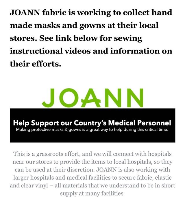 Go to joann.com and find out how to help our country&rsquo;s medical personnel by making masks and gowns!