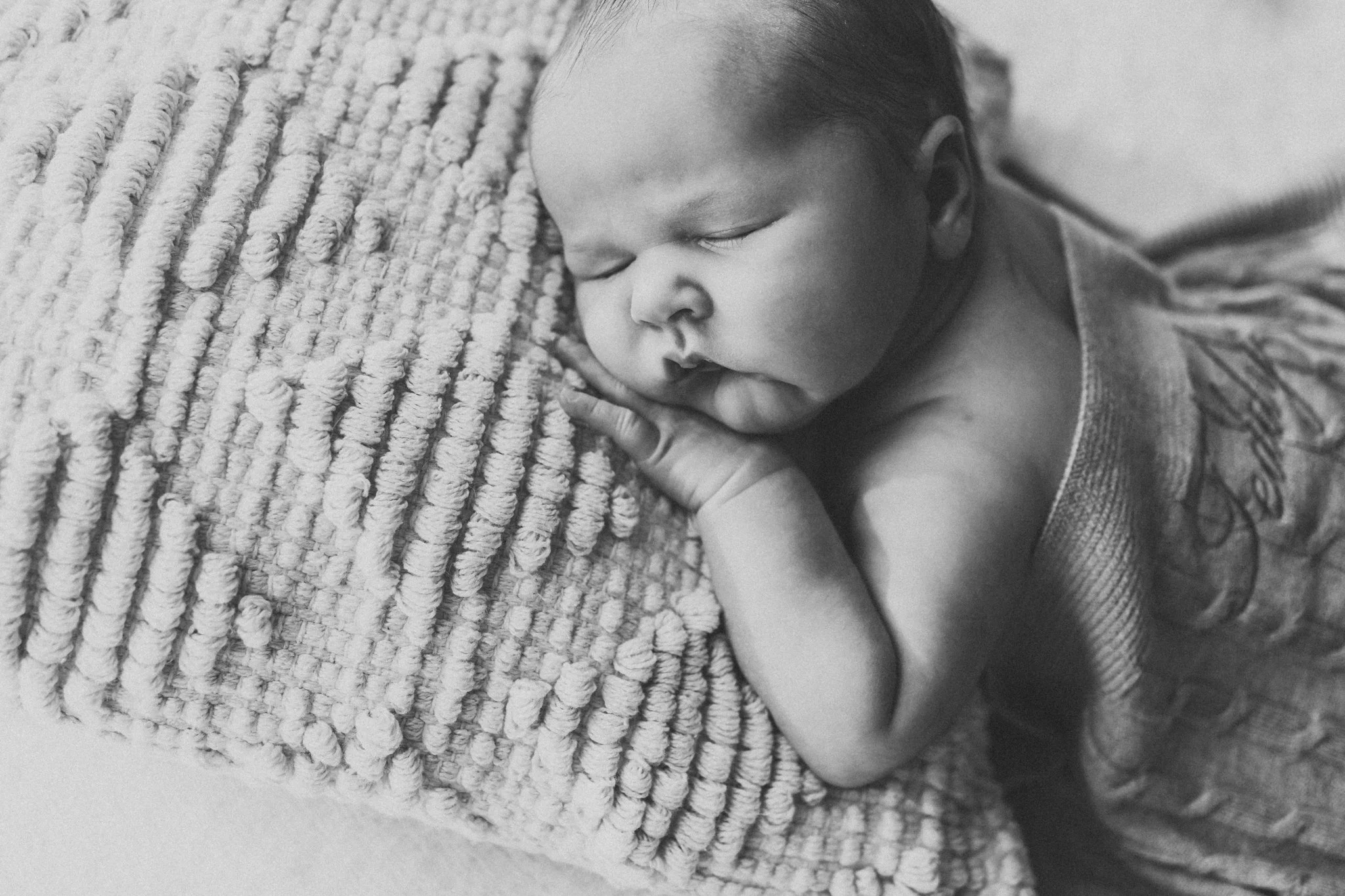 Baby resting on pillow in this newborn photograph
