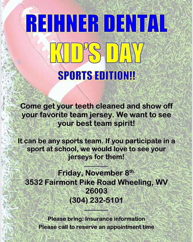 Don&rsquo;t forget-Call our office today to schedule your child&rsquo;s appointment for our quarterly Kid&rsquo;s Day 🏈🏀Sport&rsquo;s Edition! 🏈🏀 Wear your favorite team&rsquo;s jersey or your school sport jersey! (304) 232-5101 #wheelingdentist 