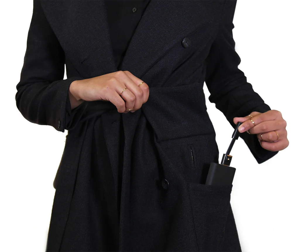 The battery uses a magnetic adapter cable to connect to the jacket. We designed the battery to be in an outside pocket so it’s easy to access without opening the jacket.